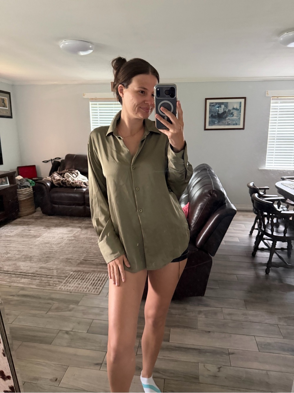 Relaxed Olive Green Button-Up Shirt